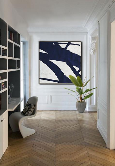 Navy Blue Minimalist Painting #NV201A - Click Image to Close